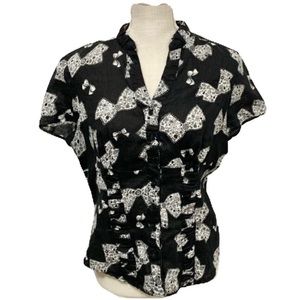 Whimsigoth Pinup Linen Sunmer Bow Top M
